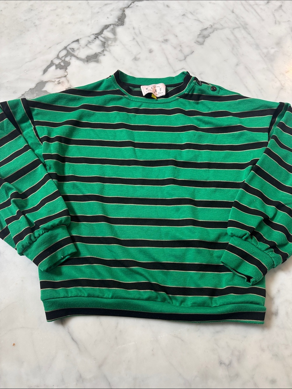 BURU Green & Black Striped Long Sleeve Top